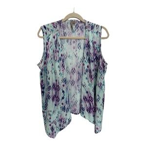 Brina & Em Watercolor Vest Blue Purple Light Weight Ooen Front Vest Size XL